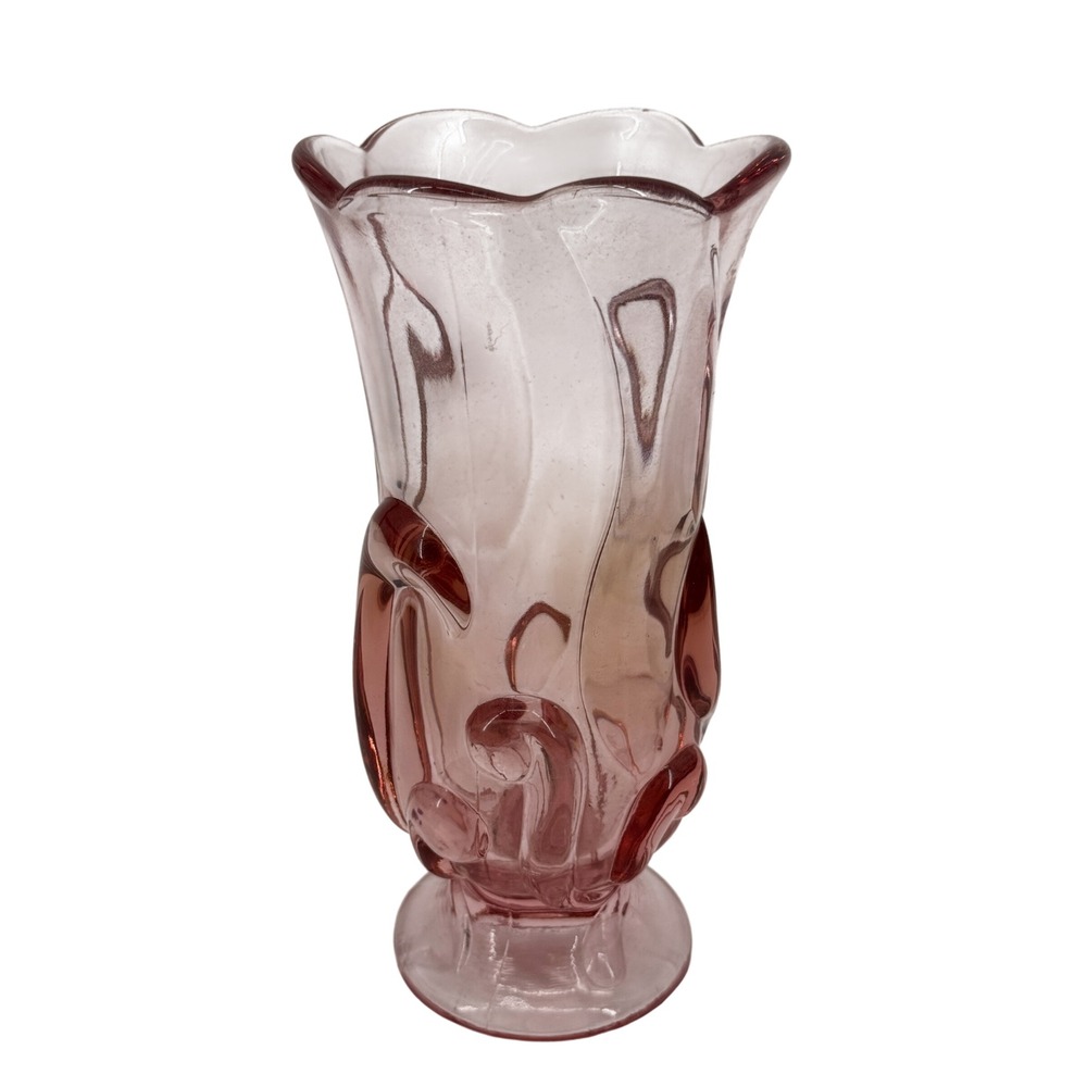 Fenton Ocean waves Pink Glass Vase Scalloped Rim Pedestal Base 8 Inch Art Deco